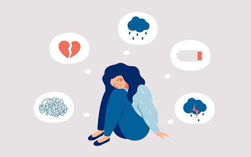 Illustration of a young woman being depressed