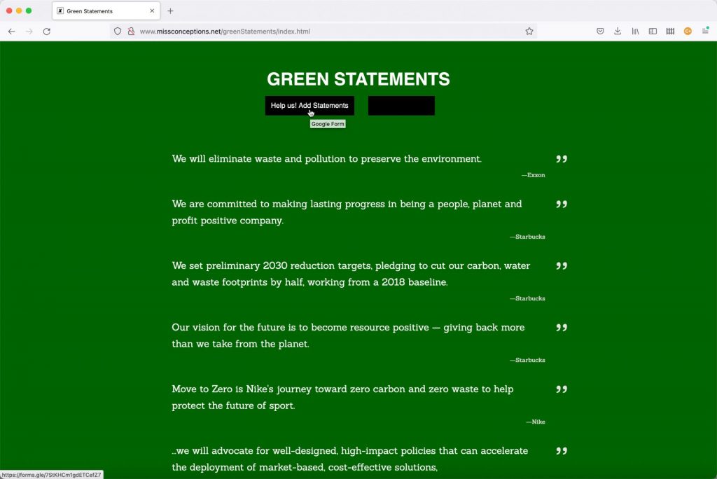 GreenStatements for Hack the Planet, February 2022