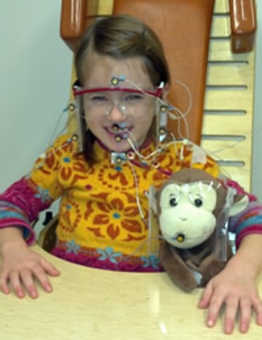 Young girl with sensors attached to her head