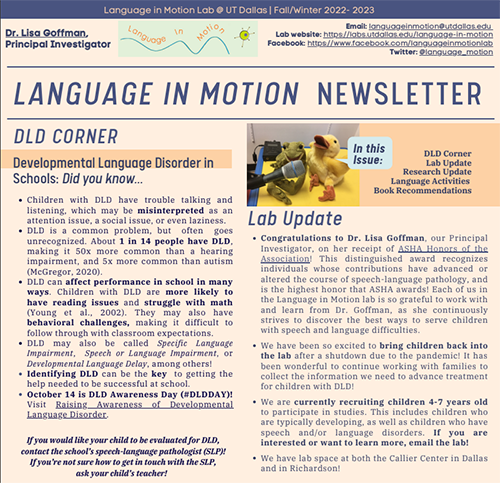 Language in Motion Fall/Winter Newsletter for 2022-2023